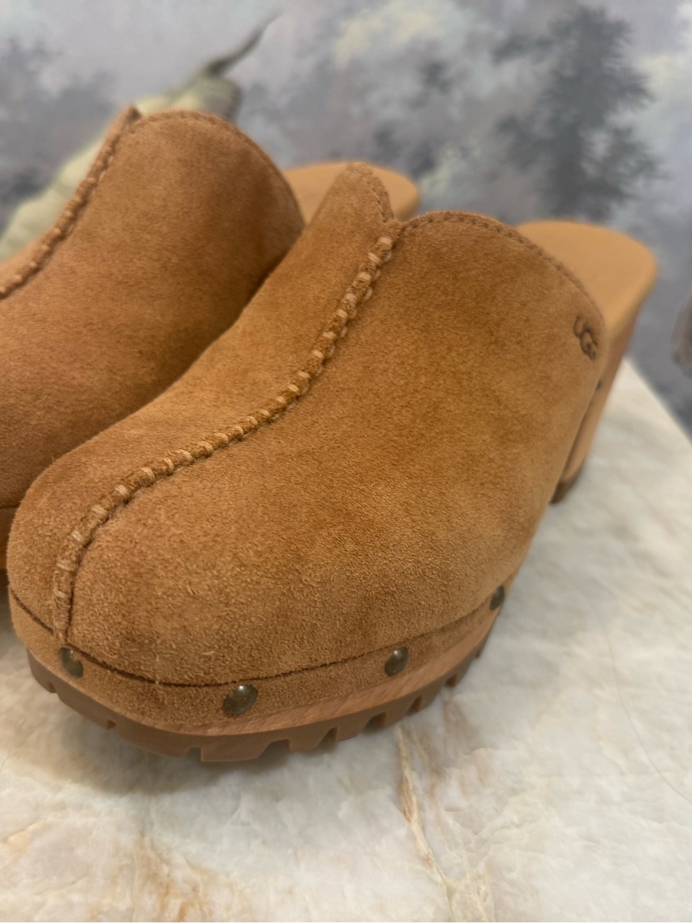 Suede Clog Mules in Chestnut Brown - Women's Slip-On